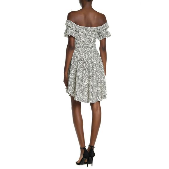 TULAROSA Ciao Bella off the shoulder ruffle tie waist dress black white Sz M NEW - Picture 5 of 6